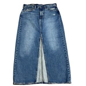 Levi's Denim Maxi Skirt Women's Size 29 Distressed Front Slit Long Jean‎ Skirt